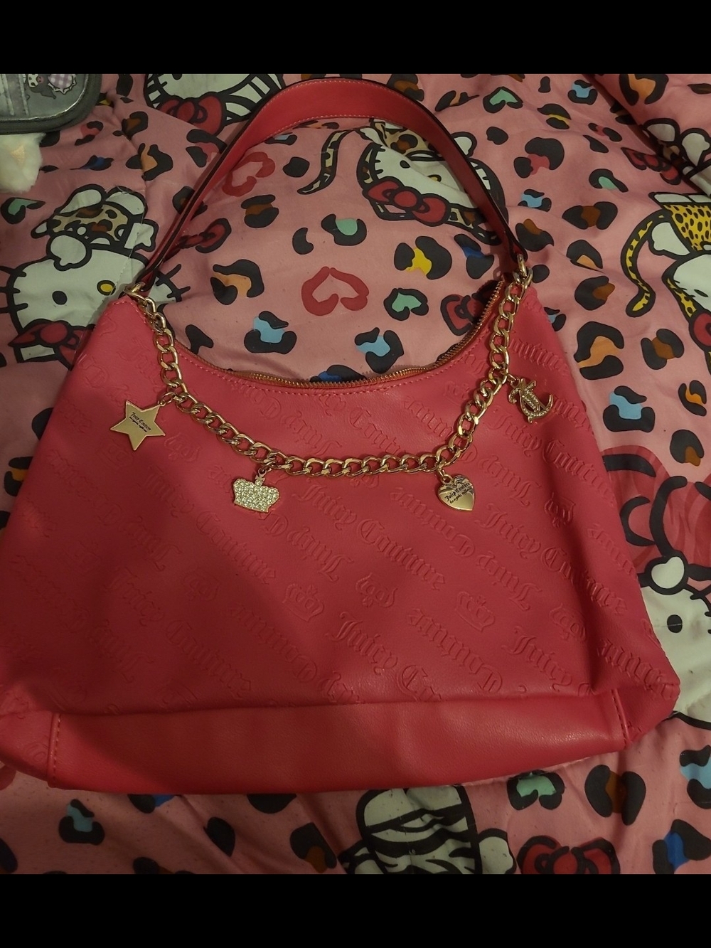 Juicy Couture Pink Shoulder Bag with Gold Charm Chain